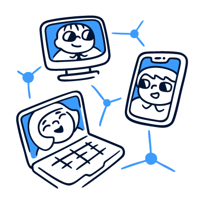 People connected through a shared network of digital services