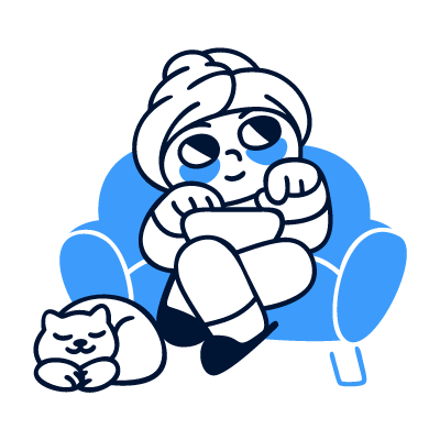 A person relaxing in a comfortable chair at home with a cat