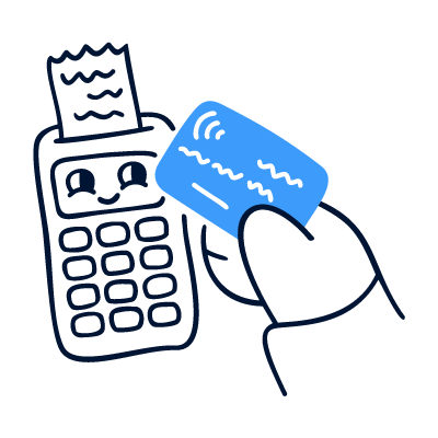 A hand using a payment terminal for a counter transaction