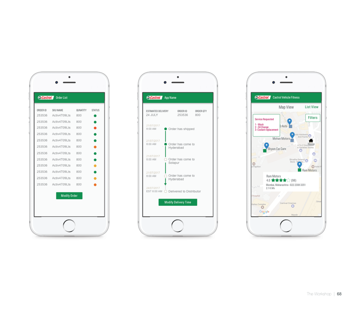 Order and delivery prototype with an order list, shipment timeline and modification controls